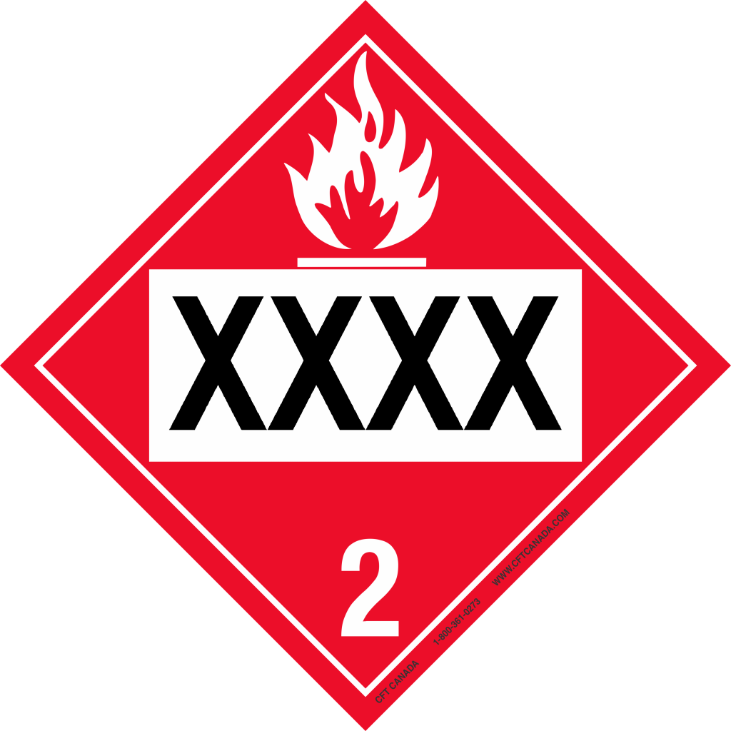 Class 2.1 International TDG placard preprinted with UN number : Flammable Gases