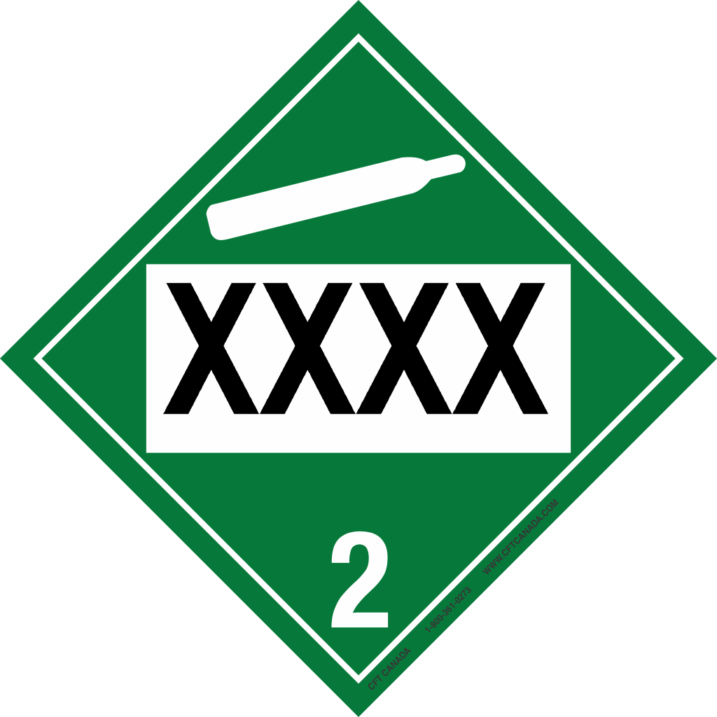 Class 2.2 International TDG placard preprinted with UN number : Non-Flammable and Non Toxic Gases