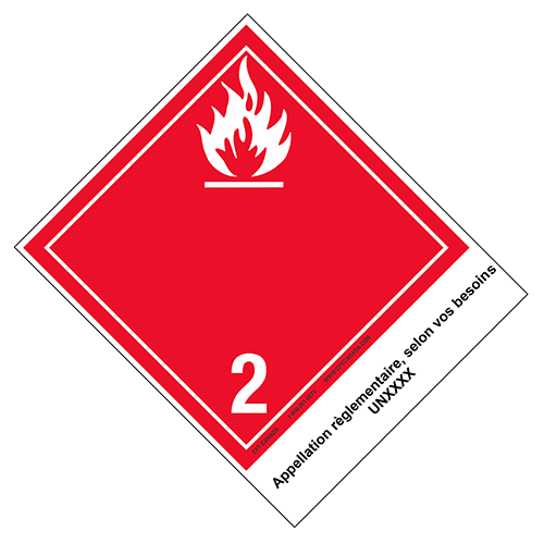 Étiquettes classe 2.1 TMD internationales avec appellation pré-imprimée : Gaz inflammables