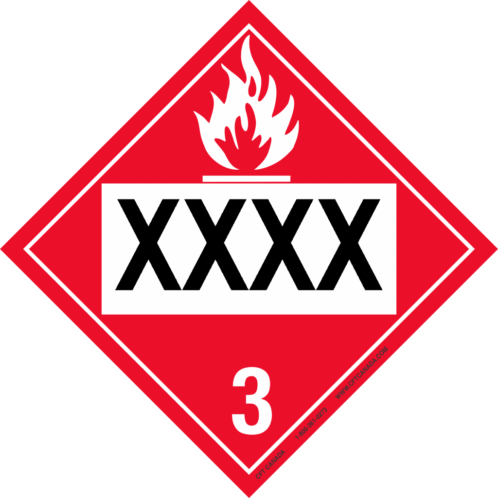 Class 3 International TDG placard preprinted with UN number : Flammable Liquids