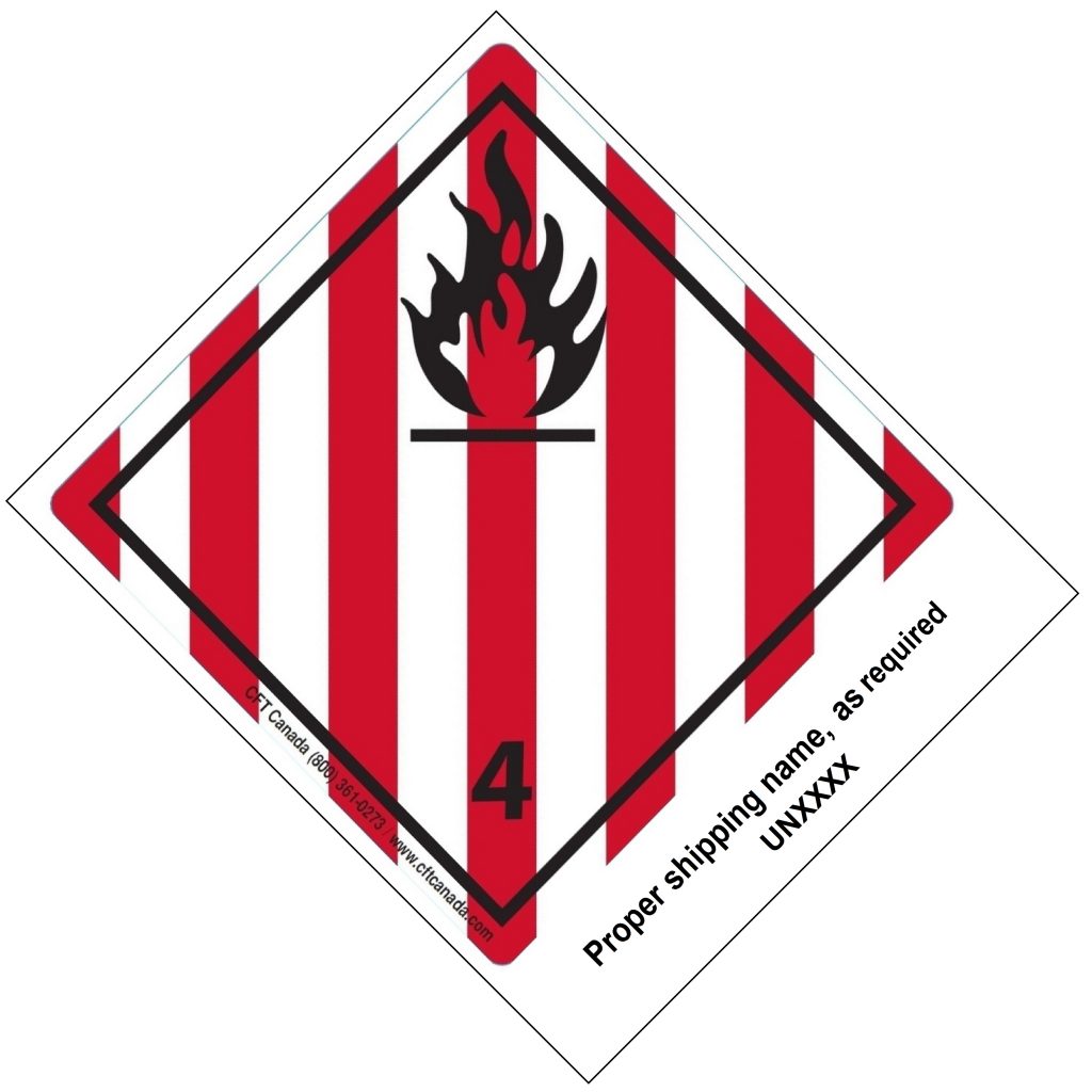 Class 4.1 International TDG Labels preprinted with proper shipping name – Flammable Solids