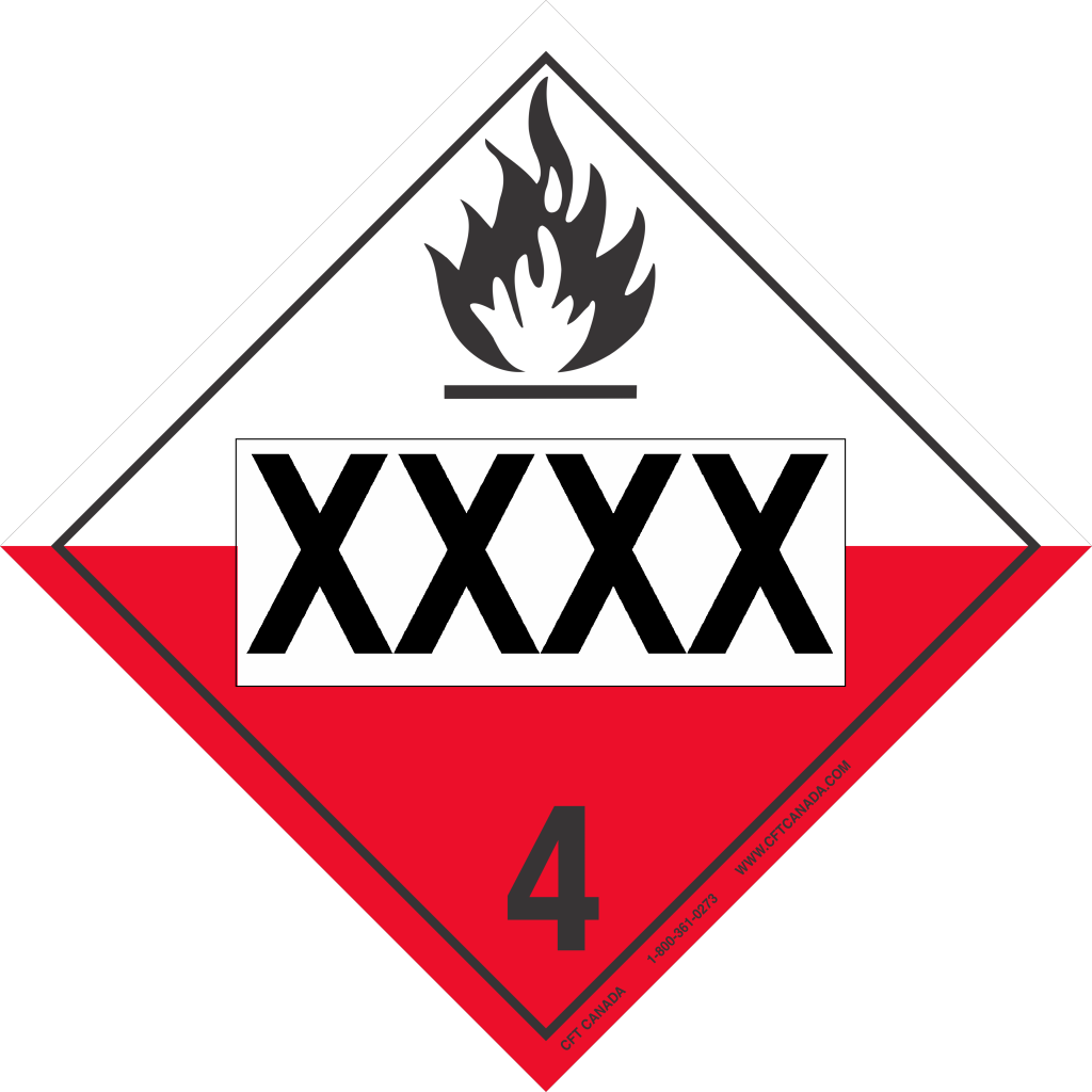 Class 4.2 International TDG placard preprinted with UN number : Substances Liable to Spontaneous Combustion