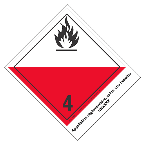 Étiquettes classe 4.2 TMD internationales avec appellation pré-imprimée : Matières sujettes à l’inflammation spontanée