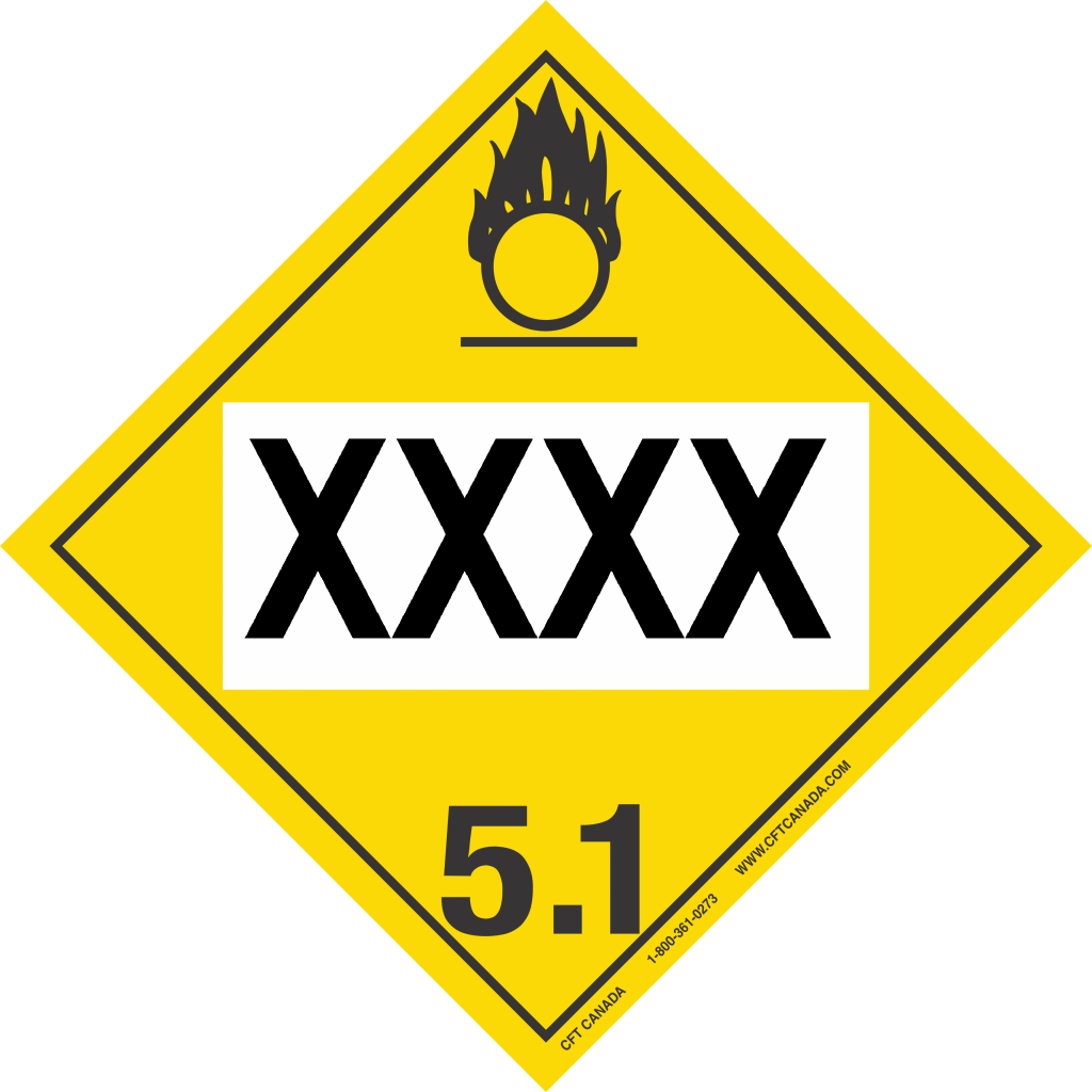 Class 5.1 International TDG placard preprinted with UN number : Oxidizing Substances