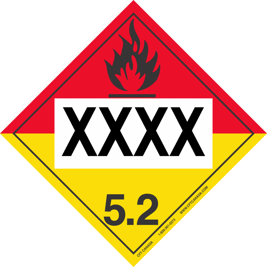 Class 5.2 International TDG placard preprinted with UN number : Organic Peroxides