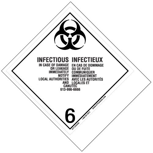 Class 6.2 International TDG Labels with blank tab for proper shipping name – Infectious Substances
