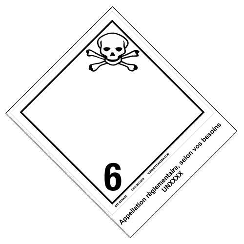 Étiquettes classe 6.1 TMD internationales avec appellation pré-imprimée : Matières toxiques