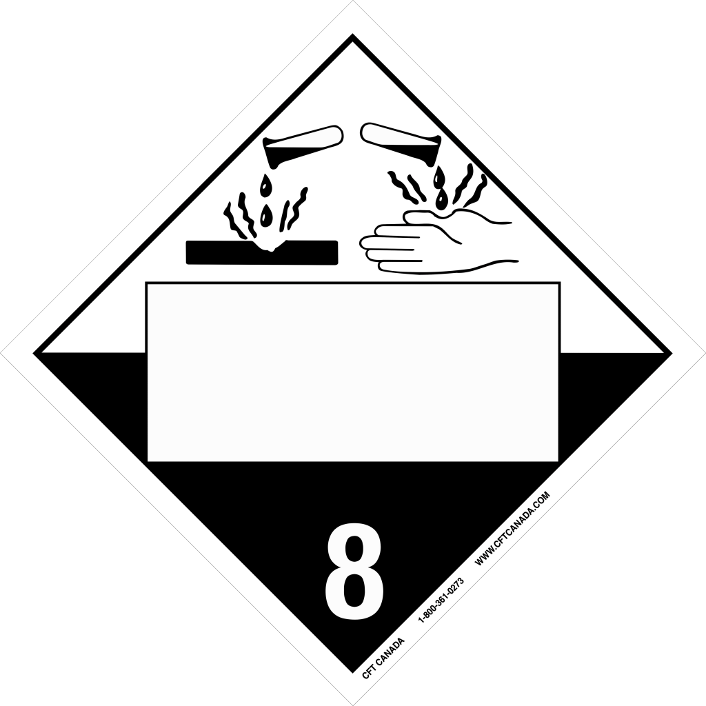 Class 8 TDG International Placard with blank UN box : Corrosive