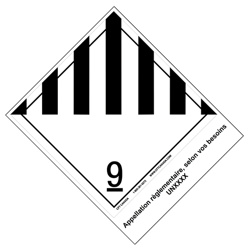 Étiquettes classe 9 TMD internationales avec appellation pré-imprimée : Produits, matières ou organismes divers