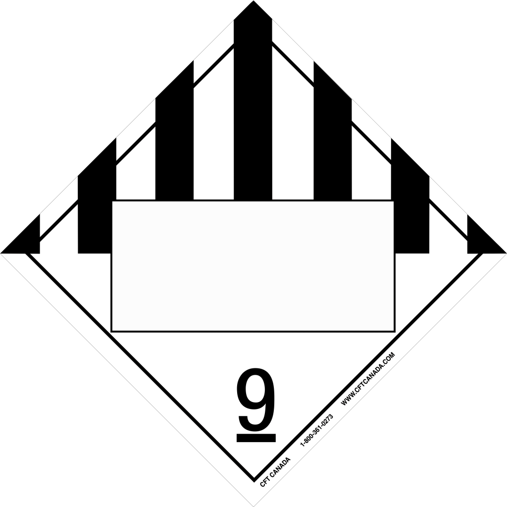 Class 9 TDG International Placard with blank UN box : Miscellaneous Products, Substances or Organisms