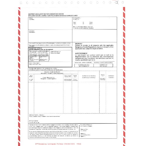 Shipper’s Declaration of Dangerous Goods (4 Part NCR) – AIR