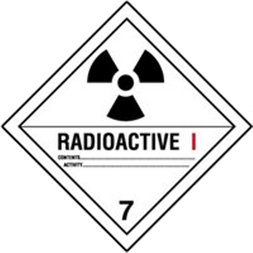 Class 7 Category I International TDG Labels – Radioactive Materials Risk minimum