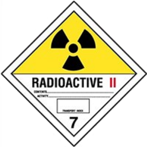 Étiquettes classe 7 Catégorie II TMD internationales : Matières radioactives – Risque moyen