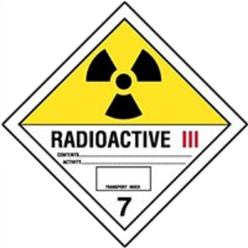 Étiquettes classe 7 Catégorie III TMD internationales : Matières radioactives – Risque élevé