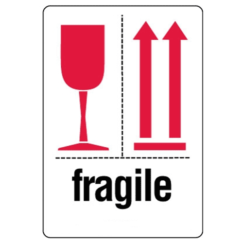 Étiquettes Fragile – coupe rouge et flèches rouges