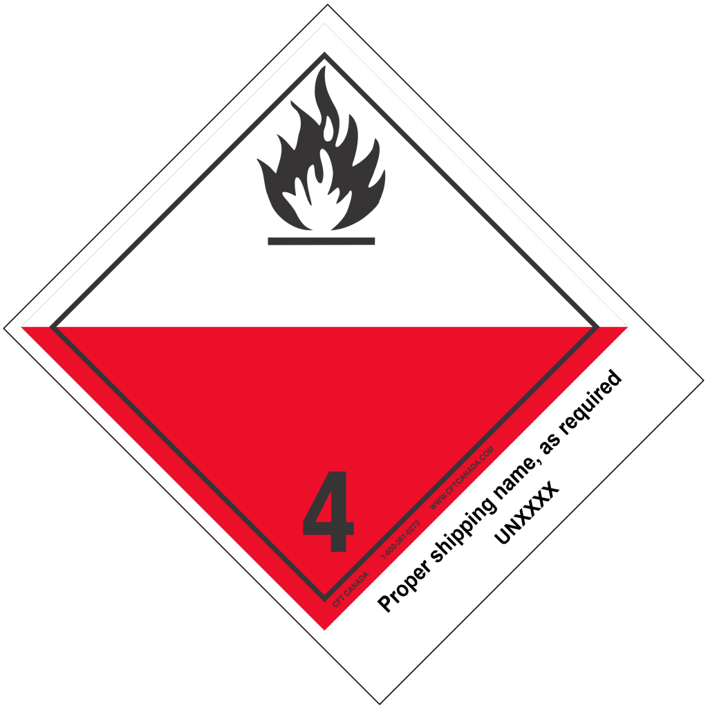 Class 4.2 International TDG Labels preprinted with proper shipping name – Substances liable to spontaneous combustion