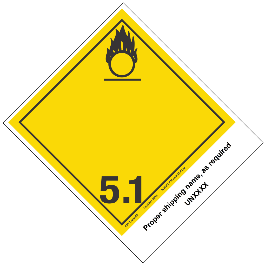 Class 5.1 International TDG Labels preprinted with proper shipping name – Oxidizing Substances