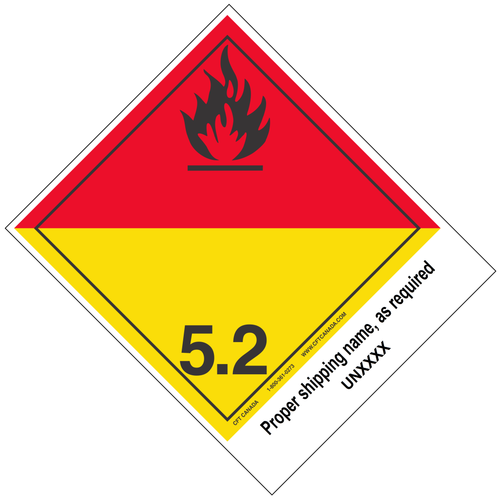 Class 5.2 International TDG Labels preprinted with proper shipping name – Organic Peroxydes